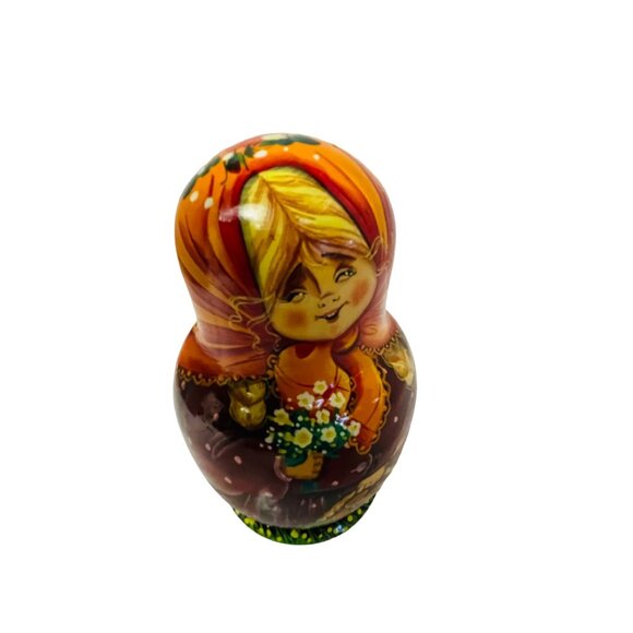 Vintage Hand-Painted Russian Nesting Dolls Set Of 5 Winter Party Blue Scarf - Picture 11 of 16
